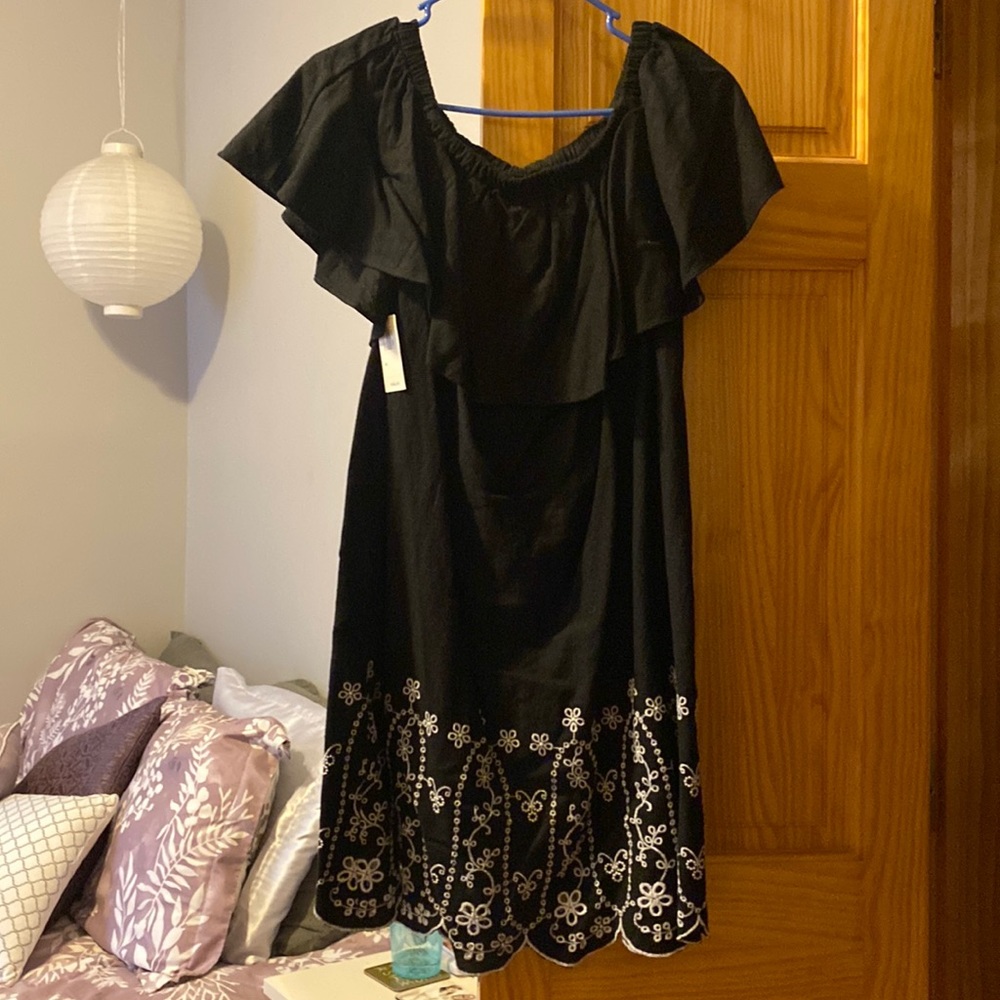 NEW Black White Eyelet Embroidery Dress with Ruffle Trim from Old Navy